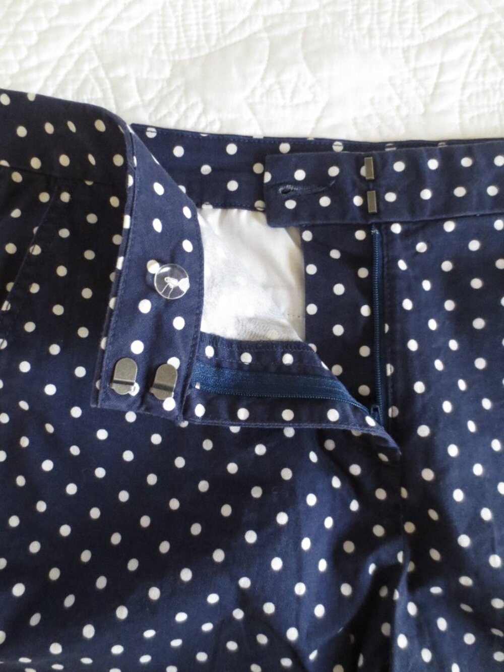 Retro Navy Blue & White Polka Dot Cotton Shorts - Picture 3 of 12